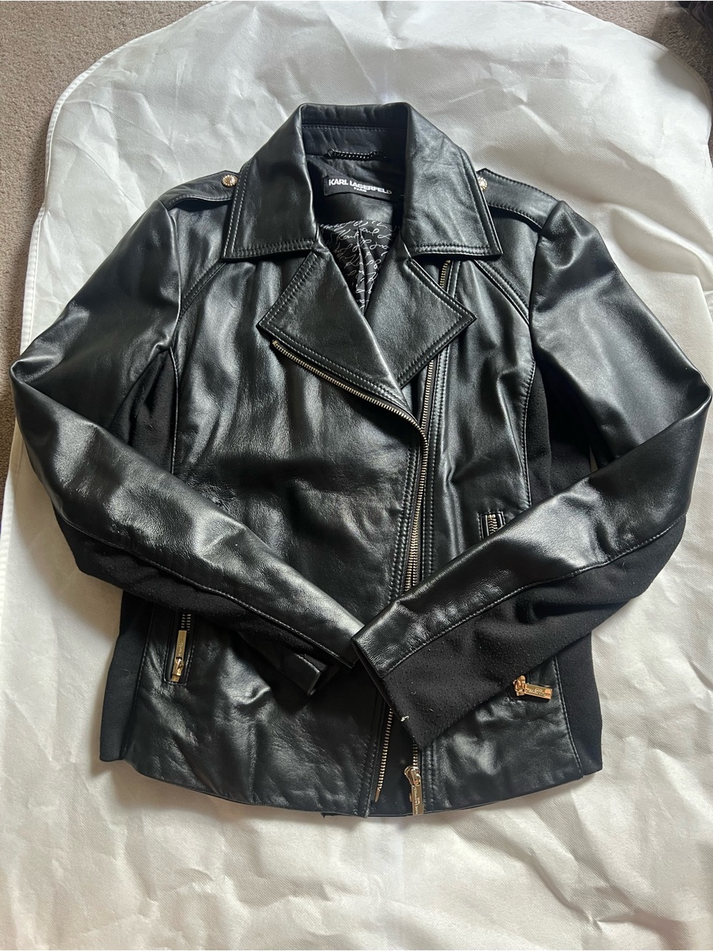 Women’s Karl Lagerfeld Paris leather jacket w/fabric panels